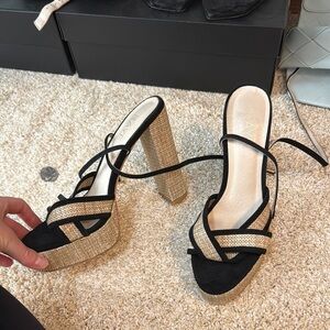 RAYE  Women's Black and Gold Strappy Heels